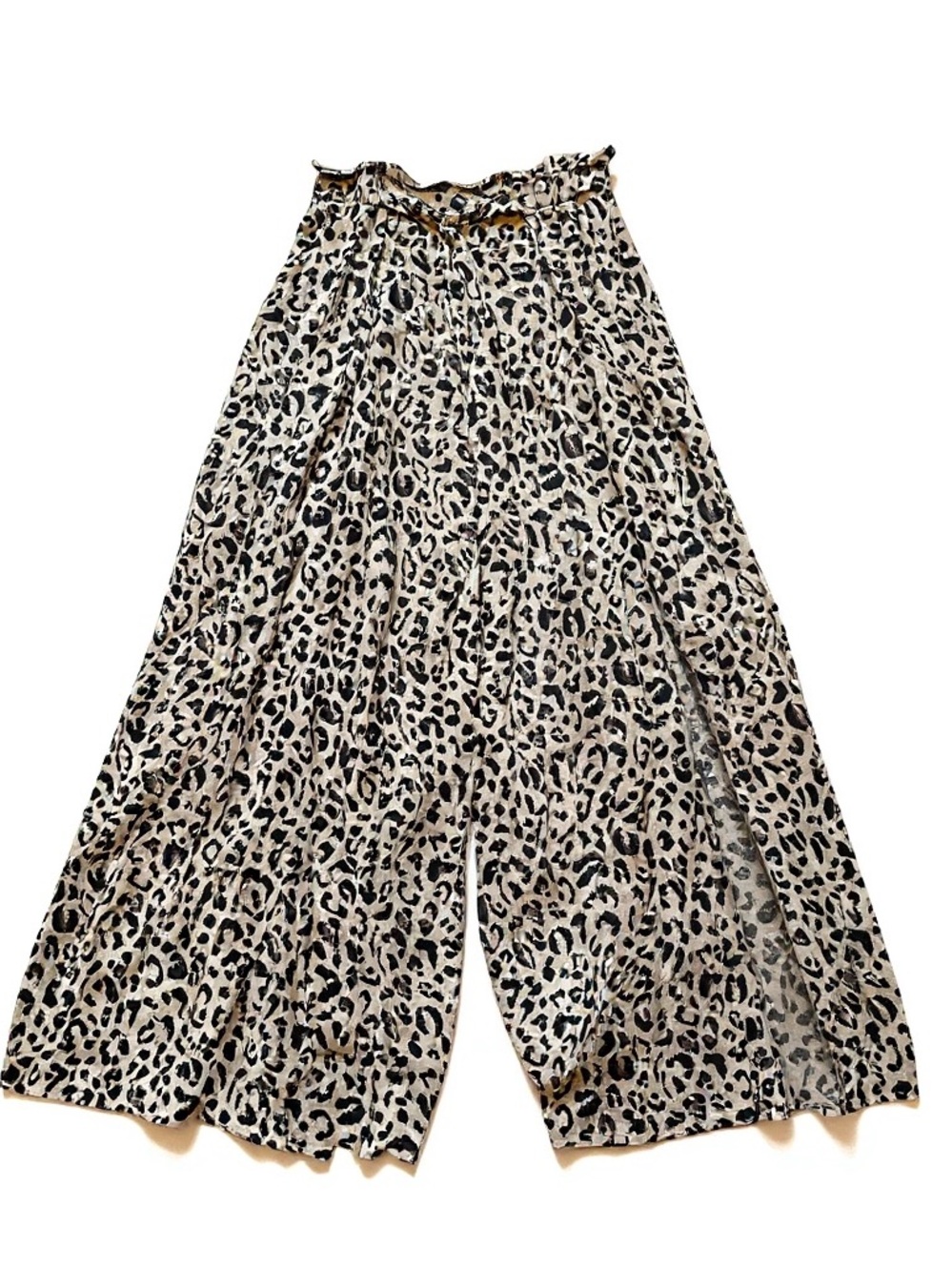 Leopard Print Wide Leg Pants with Tie Waist - Black Top Styling - Picture 2 of 4